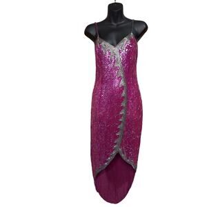 Vintage Silk Sequin High Low Magenta Dress